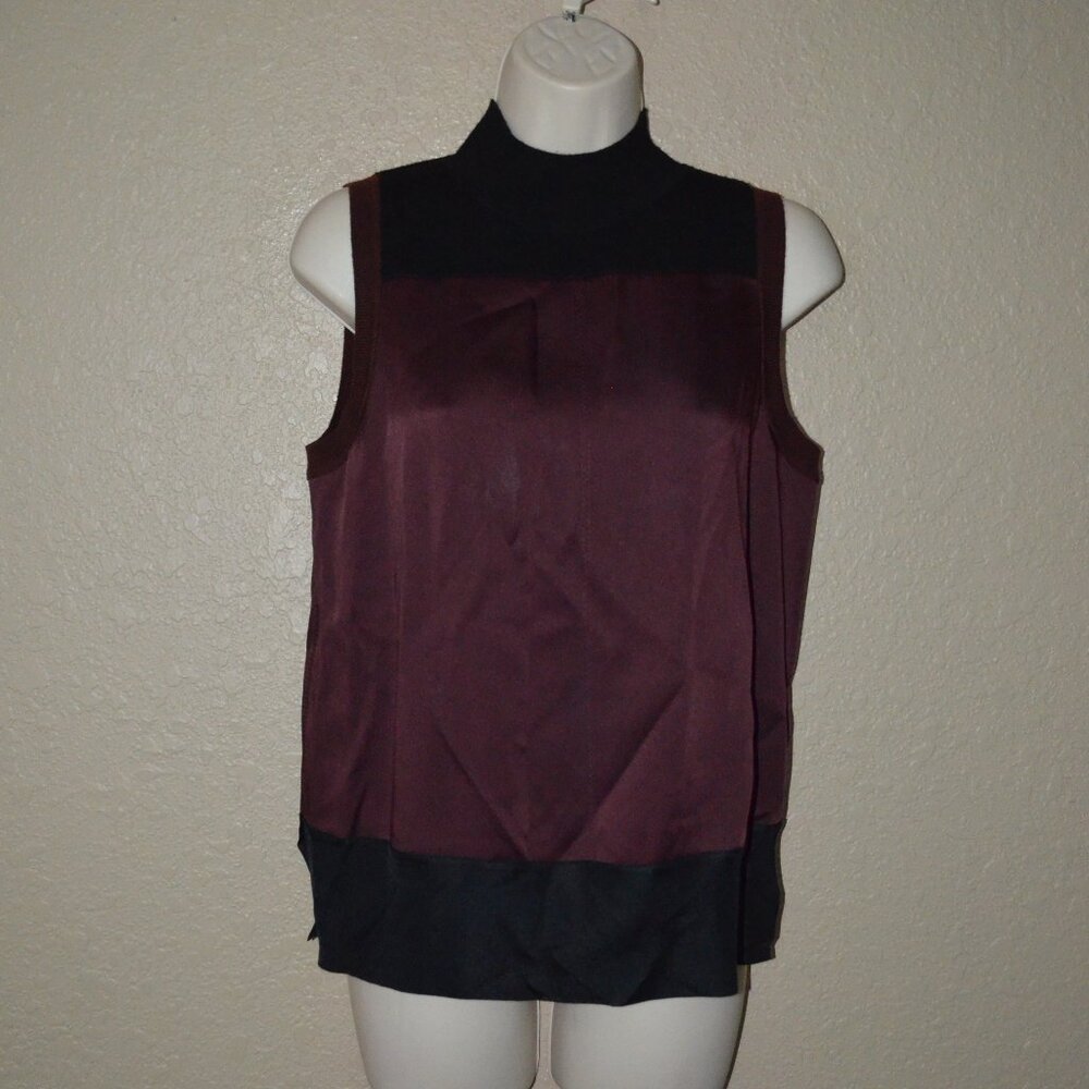 Sz S Rag & Bone Vivienne Burgandy Black Contrast Sleeveless Top Blouse